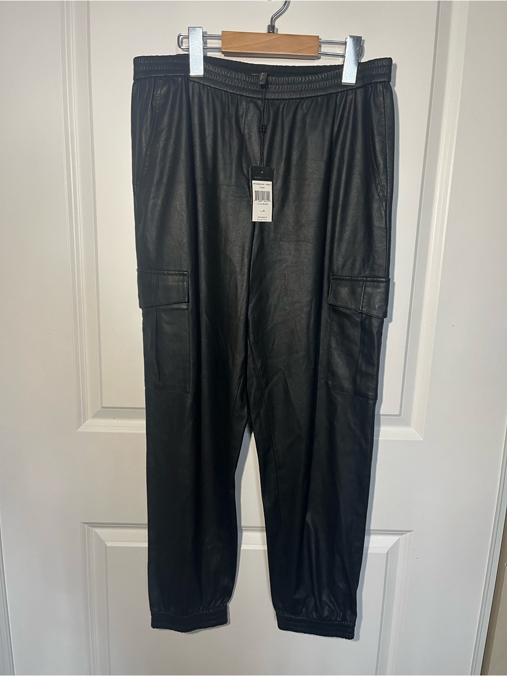 BCBGMaxAzria Black Faux Leather Cargo Pants